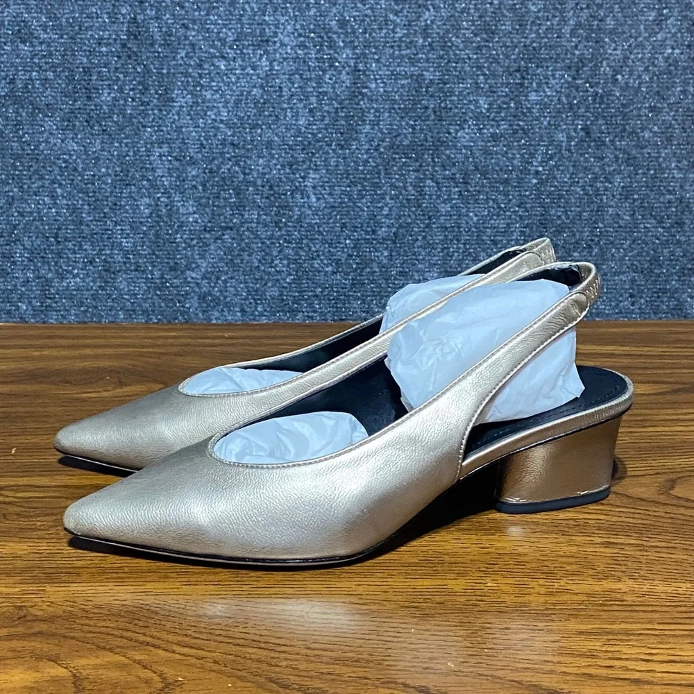 Donald Pliner Gema 74 Bronze Matte Metallic Foil Slingback Block Heels Mules 6.5